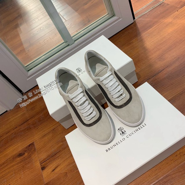 Brunello Cucinelli平底休閒鞋 鞋面牛絨串珠運動女鞋 dx3094